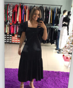 Vestido mídi rodado manguinha