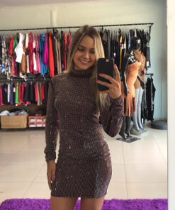 Vestido manga longa brilho suplex