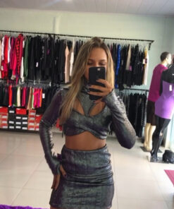 Conjunto manga longa metalizado