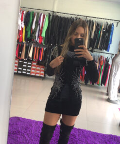 Vestido manga longa brilho veludo