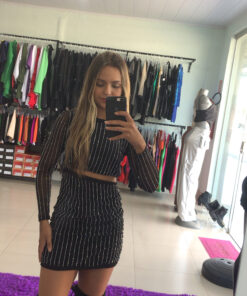 Vestido manga longa tule com brilho