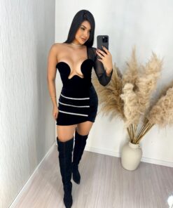 Vestido veludo nula manga com brilho