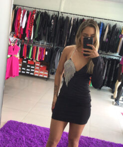 Vestido nula manga top de corrente