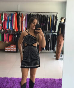 Vestido veludo amarração nas costas