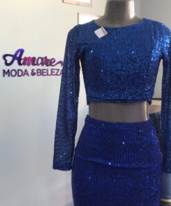 Conjunto paetê manga longa