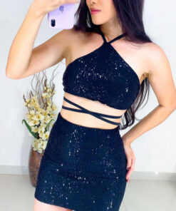 conjunto paetê top frente única