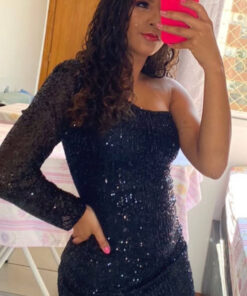 Vestido nula manga paetê