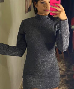 Vestido lurex manga longa