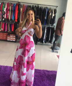 Vestido longo encanto amarração pescoço