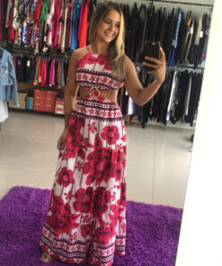 Vestido longo encanto argola dourada