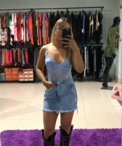 Saia jeans pedrinhas