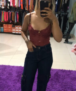 Calça cargo jeans azul