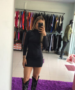 Vestido canelado manga longa