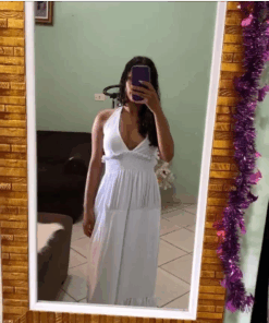 Vestido longo abertura nas costas