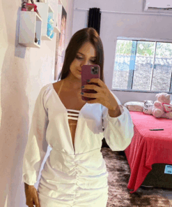VESTIDO MANGA LONGA BRANCO CREPE