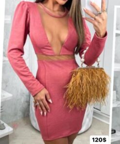 Vestido manga com tule rose