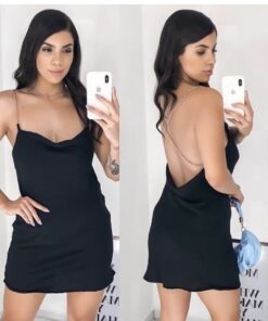 Vestido soltinho alça corrente preto