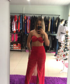 Conjunto mídi tule shortinho vermelho