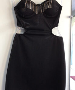 Vestido lurex com detalhes de correntinha no bojo