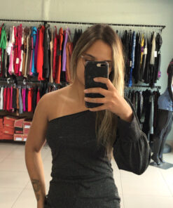 Vestido nula manga lurex