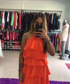 Vestido babados laranja