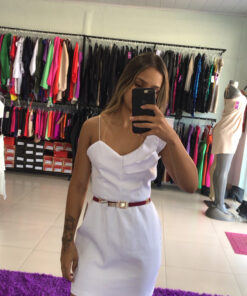 Vestido Branco alfaiataria alça babado